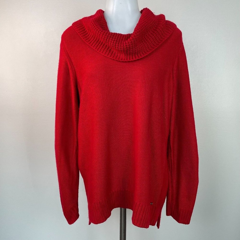 Calvin Klein Sweater Large Red Cowl Neck Pullover Women's Long Sleeve